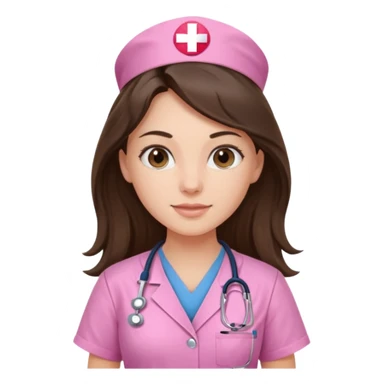 pretty brunette nurse with long hair in pink scrubs sticker