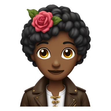 Quiero un emoji de una persona con un Pasamontañas negro que tiene el Contorno de los ojos rosas, lleva una chaqueta Azul vaquera y Un collar marrón claro y Tatuajes, también lleva guantes de cuero sticker