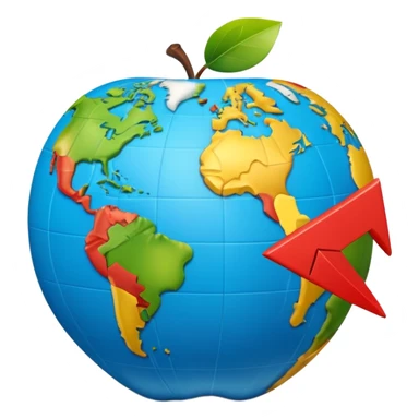 3D globe in Apple emoji style, Germany clearly marked in Europe, arrow pointing from Germany to USA in North America, no text, smooth gradients, soft shadows, realistic 3D look, suitable for Instagram Reel sticker