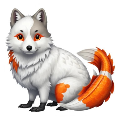 Asian Painted Fluffy Realistic Rock-Ptarmigan-Arctic-Wolf-Koi-Fish-Animal-hybrid, full body, with red marking over eye sticker