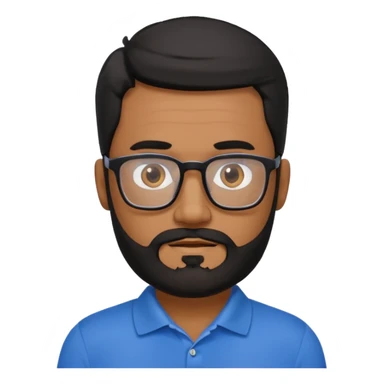 A tanned 50year old bearded man with black hair wearing glasses and a blue polo sticker