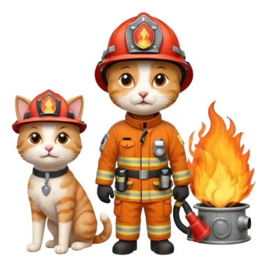 cat on the fire and firefighter dog help sticker