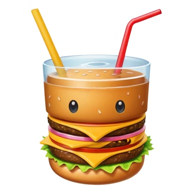 i want a Cheeseburger and Fries with a angle to 15–20° gentle bird’s-eye angle with a cold drink with ice cube with straw with some fries thicker like McDonald's french fries sticker