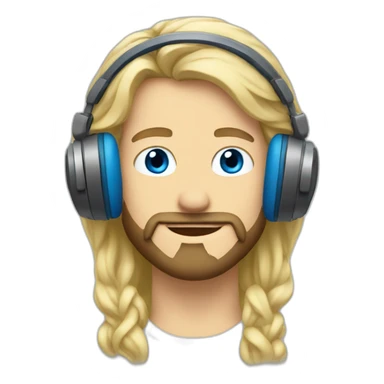 man,blonde,blue eyes,long hair,beard, headphones,hearts sticker