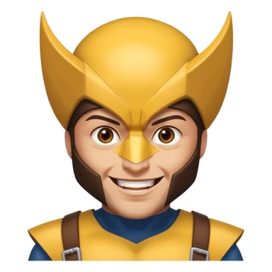Make a person with brown eyes wearing a wolverine costume and laughing sticker