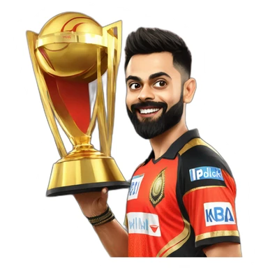 virat kholi in rcb jersy with ipl cup  sticker