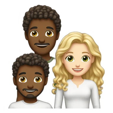 Couple, brown skin guy curly hair with a white girl blonde with teeth braces sticker
