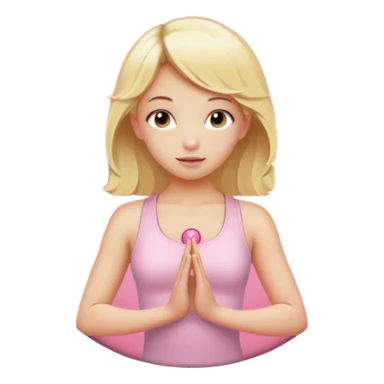 angelic blonde girl in light pink yoga outfit pushing "FUCK" pink button sticker