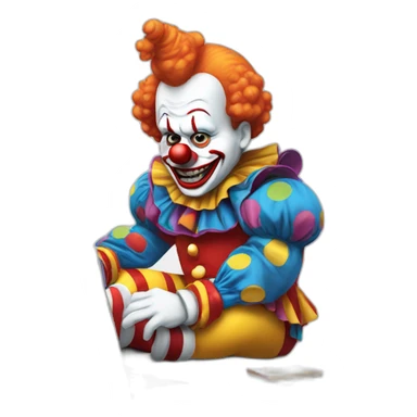 The clown is sitting at his laptop sticker