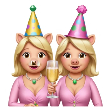 miss piggy and friend pink champagne cheers  sticker