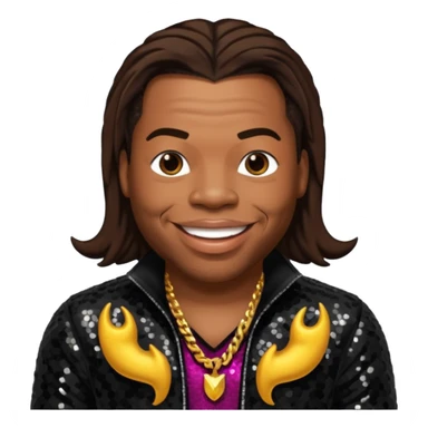 Busta Rhymes with dark brown hair, black sequin outfit sticker
