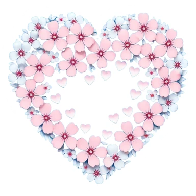  blue sakura heart, heart made of white sakura petals with pink accents, remove background sticker