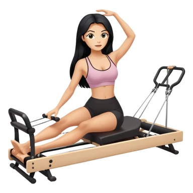 woman with bra, tanned long black hair, doing Pilates reformer  sticker