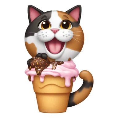 calico cat with icecream sundae  sticker