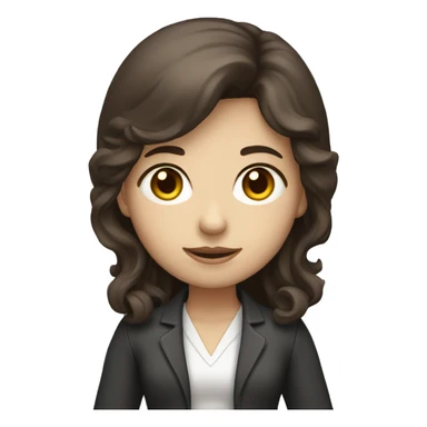 a developer girl with laptop in front, dark brown hair, white skin, wavy hair sticker