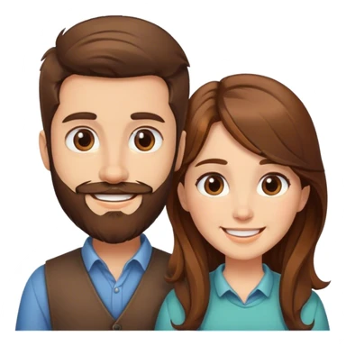 create me a good morning emoji for a brown hair girl and brown boy with beard sticker