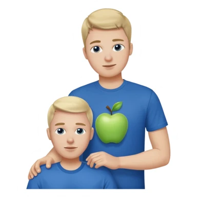 A guy in a blue Apple T-shirt, helping a disabled person who is ugly sticker