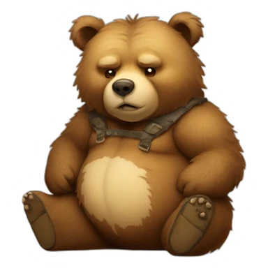 fat realistic ragged shabby looking bear with whiskey in sticker