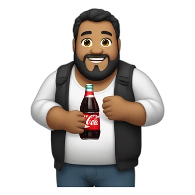 fat man, black hair and beard holding a bottle of Coca-Cola sticker