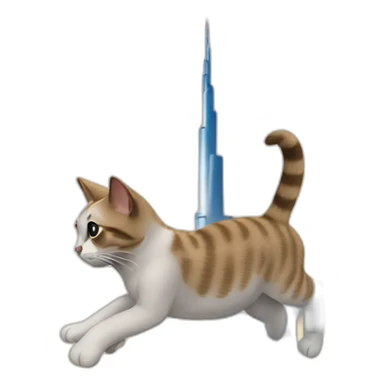 cat flying over burj khalifa sticker