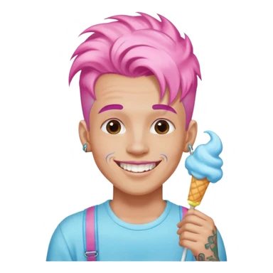 happy colorful cotton candy haired man with braces and tattoos and just face sticker