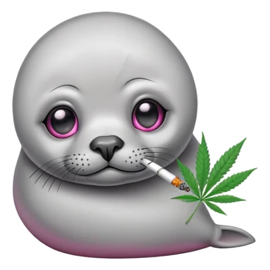 Grey slim baby seal Smoking cannabis weeds with pink eye looks tired sticker