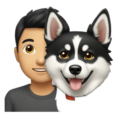 asian-boy-accompanied-by-pomsky-black-white sticker