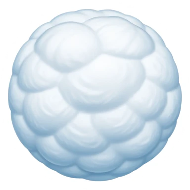 fluffy round snowball with light blue and white wind trail showing motion, soft powdery texture, slightly irregular shape, iOS emoji style, clean design, subtle highlights sticker