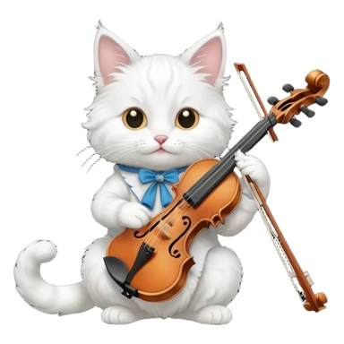 white cat play violin sticker