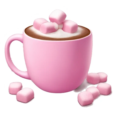 Hot chocolate in a pink mug with pink marshmallows sticker