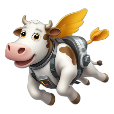 cow flying to space while wearing a jetpack sticker