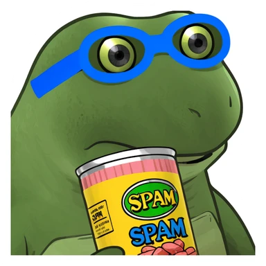 ninja turtle wearing blue eye mask with SPAM can sticker
