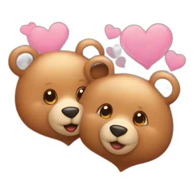 Female bear and male bear kissing, face only, with hearts above them sticker