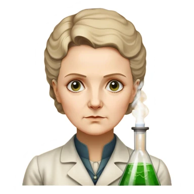 Cinematic Realistic Marie Curie Portrait Emoji, depicted as a pioneering scientist with a determined gaze in period attire, rendered with detailed textures and soft intellectual lighting that captures her groundbreaking legacy. sticker