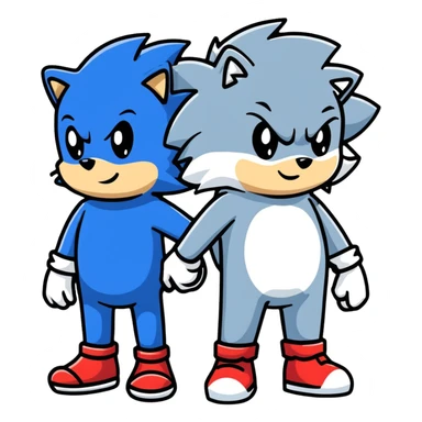 Sonic the blue hedgehog and Silver the white/silver hedgehog holding hands together as friends sticker