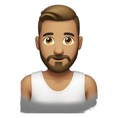 25 years old guy with medium brown beard, a bun on the head and shaved hair on the sides. Closed mouth sticker