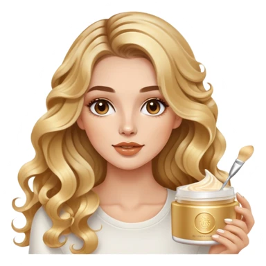 beautiful brunette with a gold blonde balayage white girl with nice curls/defined waves, very long hair, clean girl makeup APPLYING A FACE CREAM ON HER FACE sticker