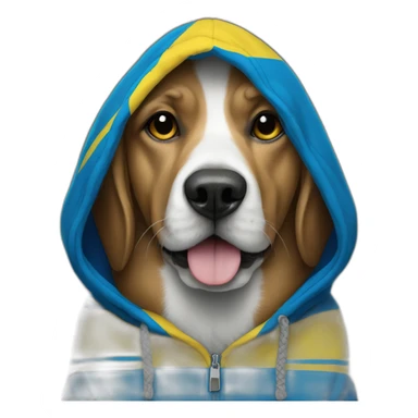 Dog in hoodie with Ukrainian flag colors sticker