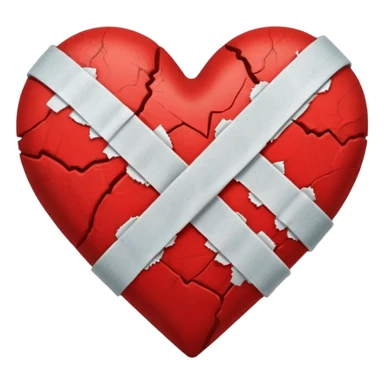 A broken red heart with a band-aid sticker