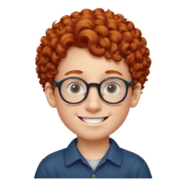 redhead kid with unique face features and very curly hair kid boy happy and big glassess and big nose sticker