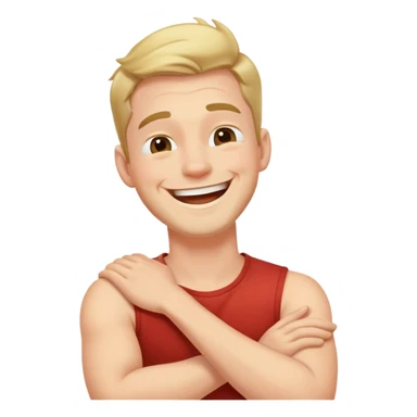 A guy with his arms crossed over his neck laughing  sticker