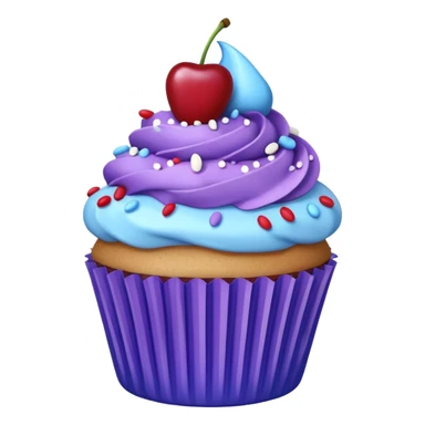 Cartoon Cupcake: blue cream, purple paper, sprinkles with cherry on top  sticker