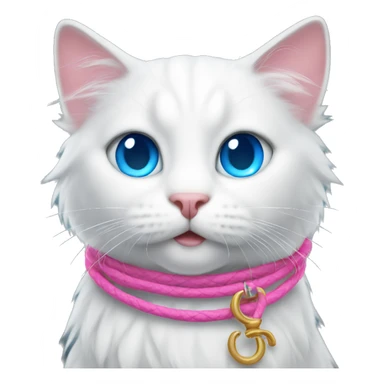 White cat with long hair and blue eyes with a pink lasso  sticker