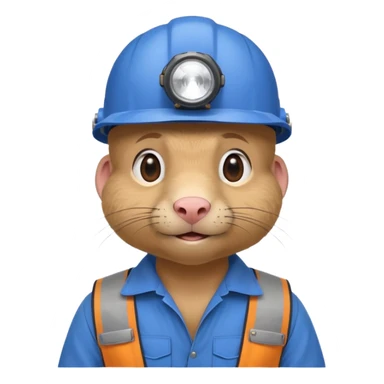 a mole rat, blue helmet, headlamp, worker cloth sticker
