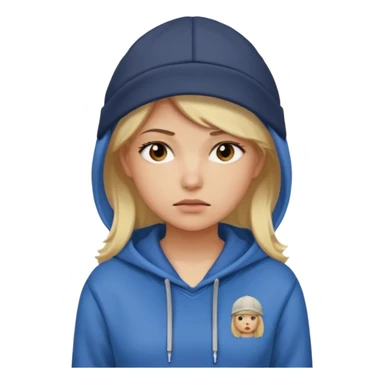 Blonde female tech developer going back to work after christmas holidays, looking tired and wearing a hoodie and cap sticker