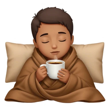 Little brown boy inside a blanket sipping coffee eyes closed sticker