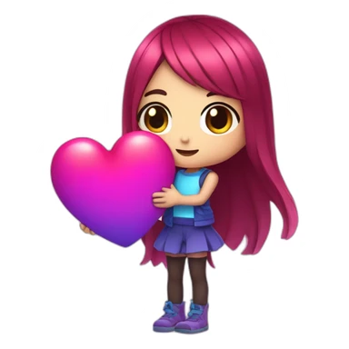 Cute anime girl with neon purple and blue colors holding a big red heart sticker