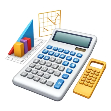 An icon featuring mathematical formulas, a calculator, geometric shapes, and the golden ratio with calculations, symbolizing mathematics. The design includes a ruler, and a graph, representing the study of numbers, equations, and spatial relationships. Transparent background sticker