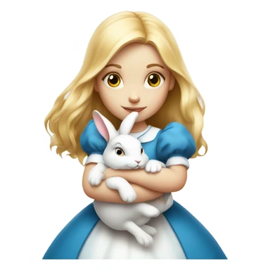 Alice in wonderland holding the white rabbit in her arms sticker