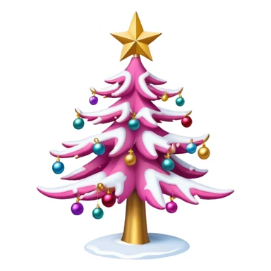 Pink Christmas tree with snow on the branches and a gold star on top sticker